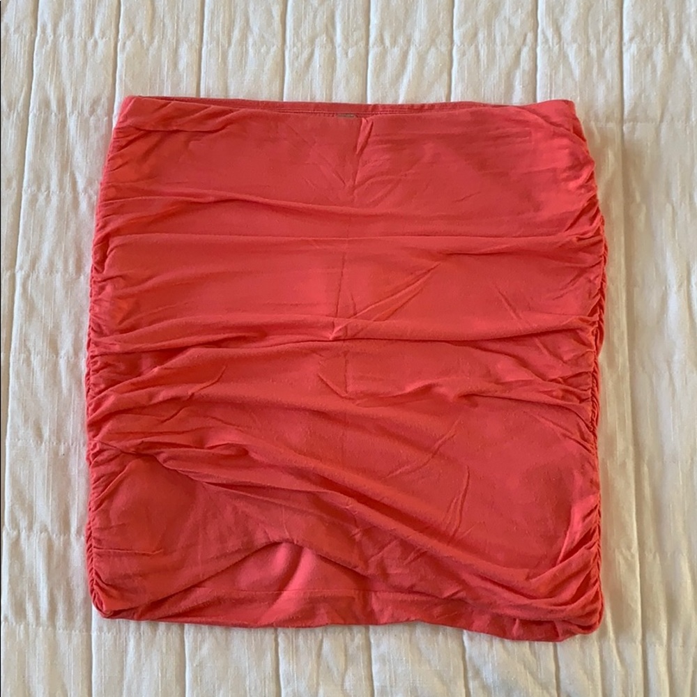 Free People ruched coral mini skirt